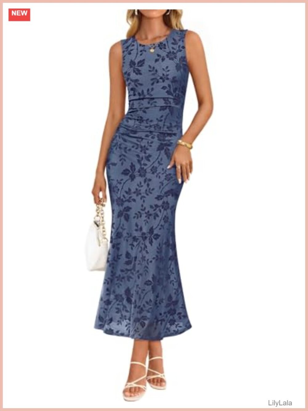 Sleeveless Floral Bodycon Maxi Dress Mermaid Hem Wedding Guest